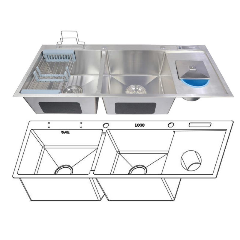TCH12050D Handmade Sink With Drainboard