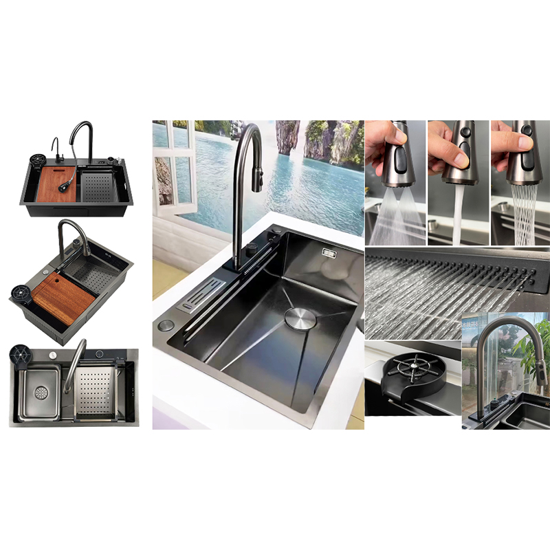 PN7545S Multifunctional Kitchen Sinks With Digital Display Keybaord Type Waterfall Faucet