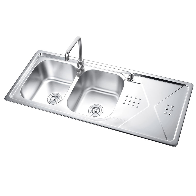 JLD12050B Double Bowl Drainboard Sink