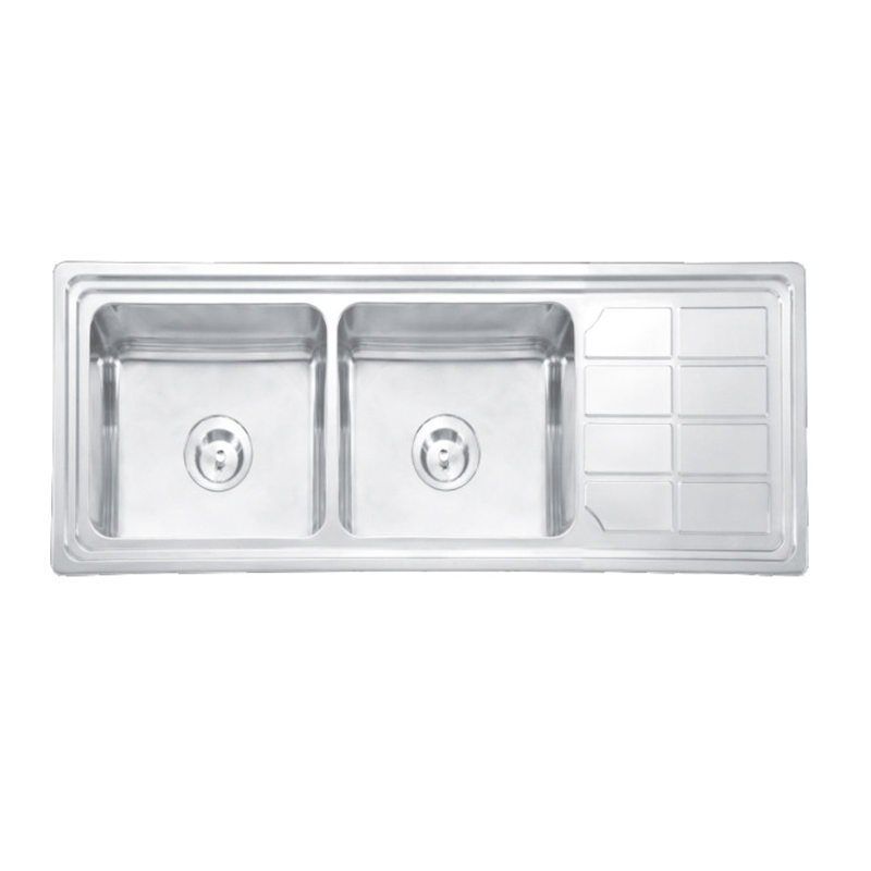 CJ12050D-B Double Bowl Drainboard Sink